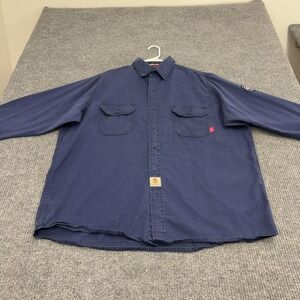 Bocomal Button Up Mens 2XL Tall Navy Blue Cotton‎ FR Flame Resistant Workwear
